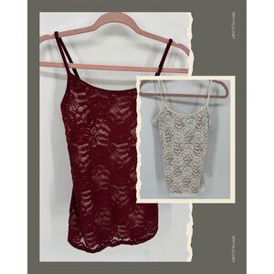 Express Womens Red, and White Floral Lace Best Loved Bra Cami Tank Top
